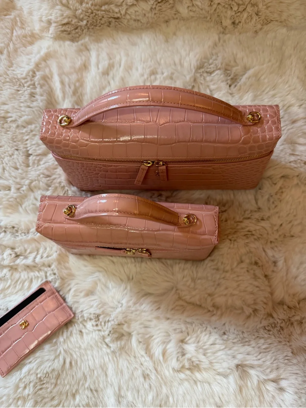 RARE NEW Chanel 26B Pink Embossed Croc Large 25cm Slim Vanity